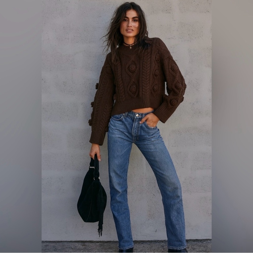 Zara Wool Blend Brown Cable Knit Sweater | Chunky Knit Pullover